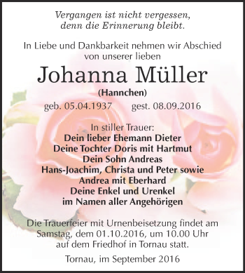 Traueranzeige von Erika Tennhard von Mitteldeutsche Zeitung Merseburg/Querfurt