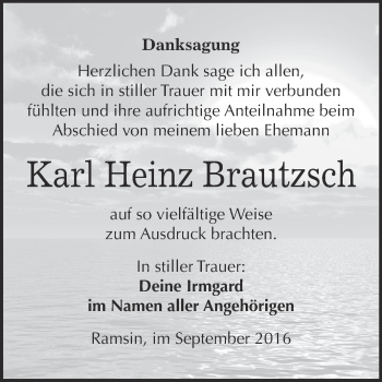 Traueranzeige von Karl Heinz Brautzsch von WVG - Wochenspiegel Bitterfeld