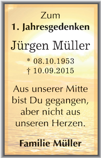 Traueranzeige von Jürgen Müller von Mitteldeutsche Zeitung Sangerhausen