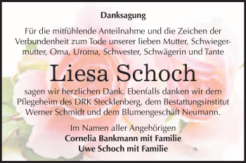 Traueranzeige von Liesa Schoch von WVG - Wochenspiegel Quedlinburg