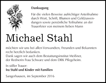 Traueranzeige von Michael Stahl von Super Sonntag SGH Mansf. Land