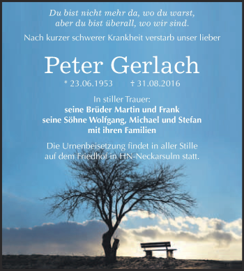 Traueranzeige von Peter Gerlach von Super Sonntag Quedlinburg