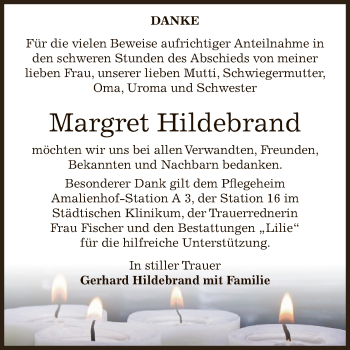Traueranzeige von Margret Hildebrand von WVG - Wochenspiegel Dessau / Köthen
