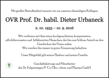 Traueranzeige von Dieter Urbaneck von Mitteldeutsche Zeitung Dessau-Roßlau