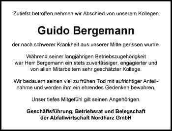 Traueranzeige von Guido Bergemann von Mitteldeutsche Zeitung Quedlinburg