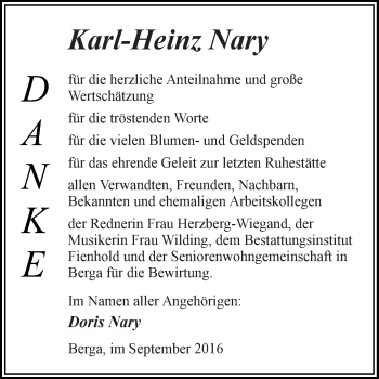 Traueranzeige von Karl-Heinz Nary von Super Sonntag SGH Mansf. Land