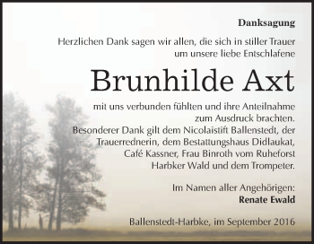 Traueranzeige von Brunhilde Axt von WVG - Wochenspiegel Quedlinburg