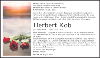 Traueranzeige von Herbert Kob von Super Sonntag Wittenberg