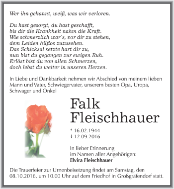 Traueranzeige von Falk Fleischhauer von Mitteldeutsche Zeitung Merseburg/Querfurt