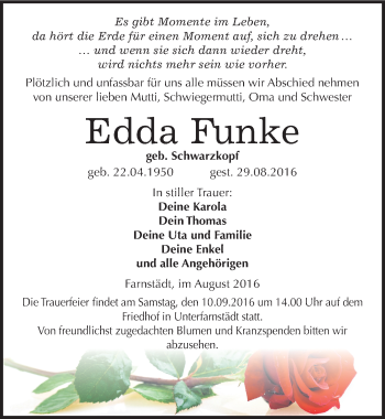 Traueranzeige von Edda Funke von Mitteldeutsche Zeitung Merseburg/Querfurt