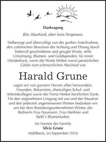 Traueranzeige von Harald Grune von WVG - Wochenspiegel Bitterfeld