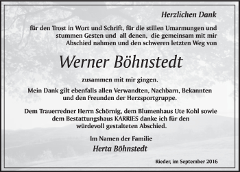 Traueranzeige von Werner Böhnstedt von Mitteldeutsche Zeitung Quedlinburg