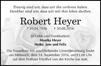 Traueranzeige von Robert Heyer von Mitteldeutsche Zeitung Halle/Saalkreis