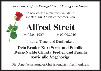 Traueranzeige von Alfred Streit von Mitteldeutsche Zeitung Dessau-Roßlau