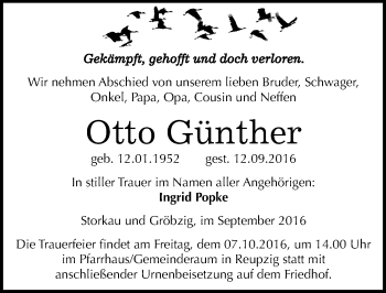 Traueranzeige von Otto Günther von Mitteldeutsche Zeitung Köthen