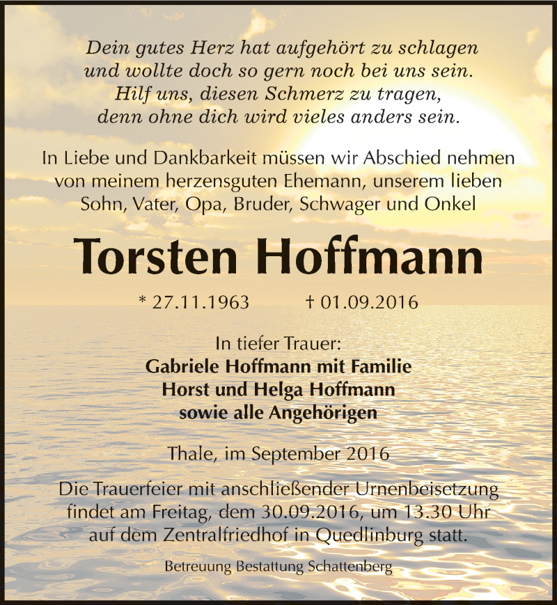  Traueranzeige für Torsten Hoffmann vom 10.09.2016 aus Mitteldeutsche Zeitung Quedlinburg