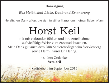 Traueranzeige von Horst Keil von Mitteldeutsche Zeitung Quedlinburg
