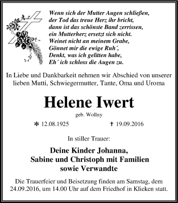 Traueranzeige von Helene Iwert von Mitteldeutsche Zeitung