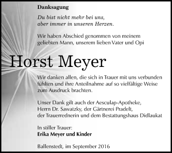 Traueranzeige von Horst Meyer von WVG - Wochenspiegel Quedlinburg