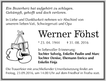 Traueranzeige von Werner Föhst von Mitteldeutsche Zeitung Halle/Saalkreis