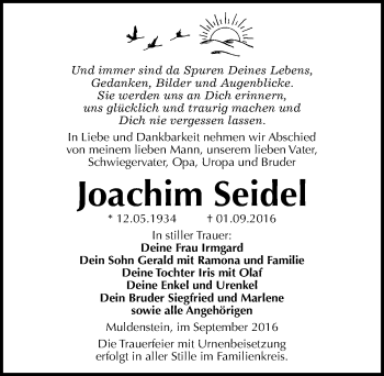 Traueranzeige von Joachim Seidel von Mitteldeutsche Zeitung Bitterfeld
