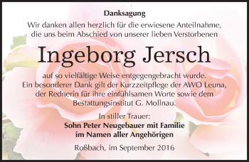Traueranzeige von Ingeborg Jersch von Mitteldeutsche Zeitung Merseburg/Querfurt