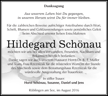 Traueranzeige von Hildegard Schönau von Super Sonntag SGH Mansf. Land