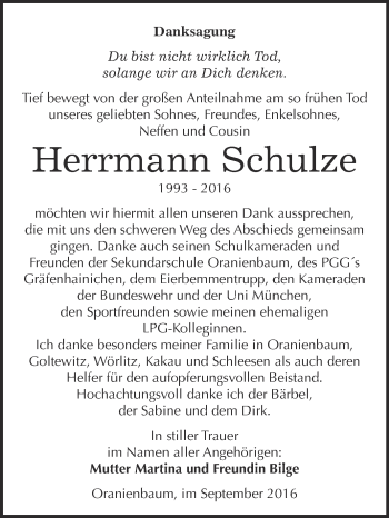 Traueranzeige von Herrmann Schulze von WVG - Wochenspiegel Wittenberg