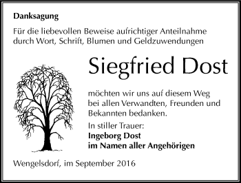 Traueranzeige von Siegfried Dost von Mitteldeutsche Zeitung Weißenfels
