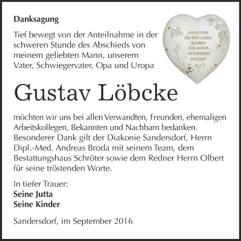Traueranzeige von Gustav Löbcke von WVG - Wochenspiegel Bitterfeld