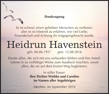 Traueranzeige von Heidrun Havenstein von Mitteldeutsche Zeitung Naumburg/Nebra