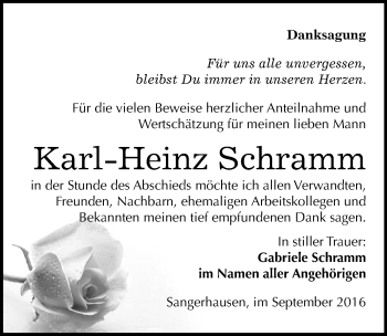 Traueranzeige von Karl-Heinz Schramm von Mitteldeutsche Zeitung Sangerhausen