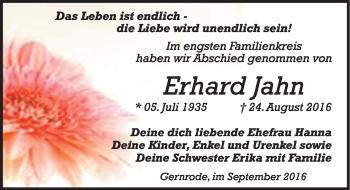 Traueranzeige von Erhard Jahn von Mitteldeutsche Zeitung Quedlinburg