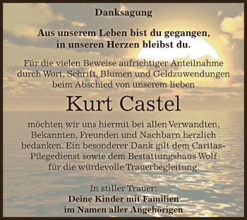 Traueranzeige von Kurt Castel von WVG - Wochenspiegel NMB / WSF / ZTZ