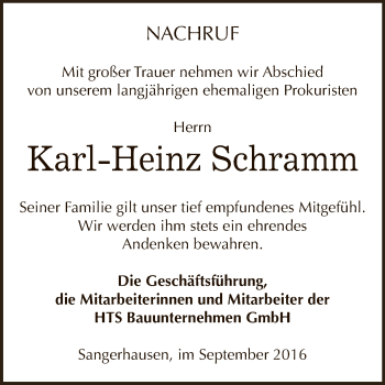 Traueranzeige von Karl-Heinz Schramm von Super Sonntag SGH Mansf. Land