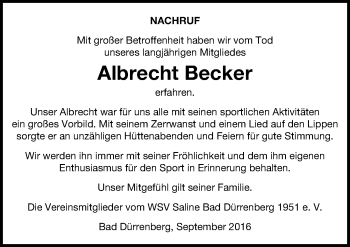 Traueranzeige von Albrecht Becker von Mitteldeutsche Zeitung Merseburg/Querfurt