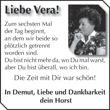 Traueranzeige von Vera  von Super Sonntag Bernburg