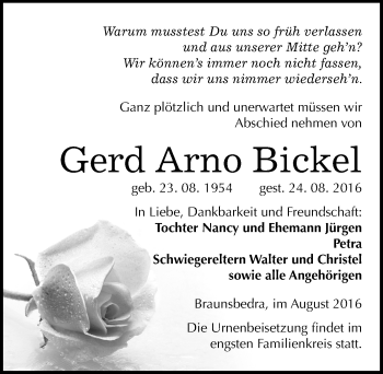 Traueranzeige von Gerd Arno Bickel von Mitteldeutsche Zeitung Merseburg/Querfurt