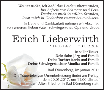 Traueranzeige von Erich Lieberwirth von Mitteldeutsche Zeitung Merseburg/Querfurt