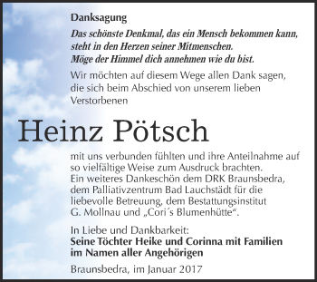 Traueranzeige von Heinz Pötsch von WVG - Wochenspiegel Merseburg