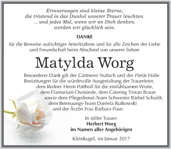 Traueranzeige von Matylda Worg von Mitteldeutsche Zeitung Halle/Saalkreis