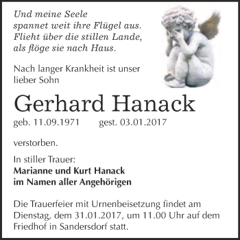 Traueranzeige von Gerhard Hanack von WVG - Wochenspiegel Bitterfeld