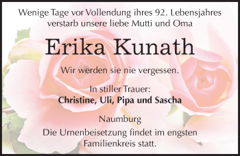 Traueranzeige von Erika Kunath von Mitteldeutsche Zeitung Naumburg/Nebra