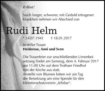 Traueranzeige von Rudi Helm von Mitteldeutsche Zeitung Halle/Saalkreis