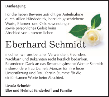 Traueranzeige von Eberhard Schmidt von WVG - Wochenspiegel Quedlinburg