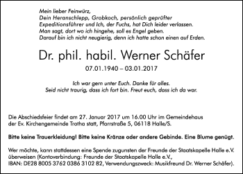 Traueranzeige von Werner Schäfer von Mitteldeutsche Zeitung Halle/Saalkreis