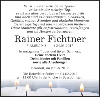 Traueranzeige von Rainer Fichtner von Mitteldeutsche Zeitung Köthen