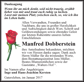 Traueranzeige von Manfred Dobberstein von Mitteldeutsche Zeitung Aschersleben