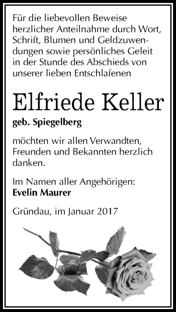 Traueranzeige von Elfriede Keller von Mitteldeutsche Zeitung Halle/Saalkreis