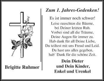 Traueranzeige von Brigitte Ruhmer von WVG - Wochenspiegel Dessau / Köthen